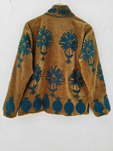 Blouson bomber réversible en velours de coton brodé fait main, motif floral vintage, été automne hiver OEM ODM - Product Image 3