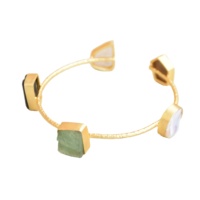Gelang Mutiara Air Tawar Berlapis Emas 18K dengan Batu Permata Beragam, Model Lilit Vintage, Perhiasan Kuningan Buatan Tangan