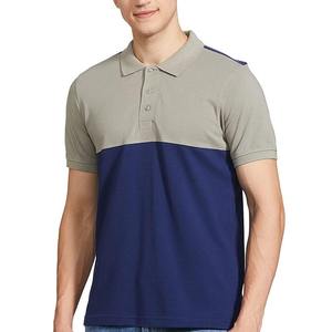 Polo de hombre con bloques de color, manga corta, corte regular, ribete en contraste, estilo casual, tejido, azul marino y gris sólido - Product Image 1