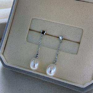 Natural 6.5-7mm Freshwater <b>Pearl</b> S925 Silver <b>Dangle</b> <b>Earrings</b> Aurora Flawless Water Droplet Style Long Niche Style Simple Earline - Product Image 4
