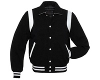 Blouson universitaire unisexe noir et rouge en polyester, style preppy, col rabattu, manches classiques, simple boutonnage, style baseball, hiver