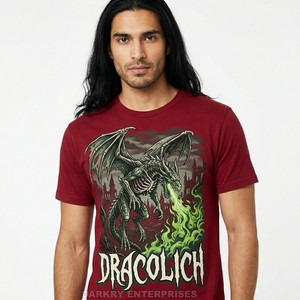 T-shirt graphique personnalisé pour homme, imprimé Dracolich Undead Dragon, coton lourd, style streetwear vintage, fournisseur de vêtements pour hommes - Product Image 1