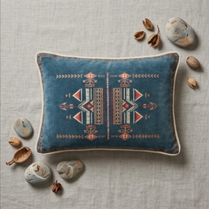 Cojín Decorativo con Estampado Geométrico en Terracota y Crema para Sillón y Sofá de Sala de Estar, Diseño BLOCK PRINT-BLUE 44x44 cm - Product Image 1