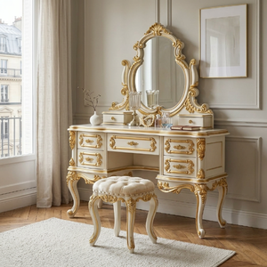 Ensemble coiffeuse <span class=keywords><strong>de</strong></span> luxe personnalisé en bois <span class=keywords><strong>de</strong></span> palissandre, style français classique, avec miroir et tabouret, pour villa, suite nuptiale, mobilier OEM - Product Image 3