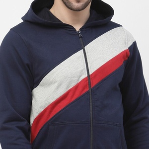 Mens Colorblock Zip Up Hoodie Diagonal Stripe <b>Navy</b> Blue French Terry <b>Sweatshirt</b> Apparel Manufacturer - Product Image 4
