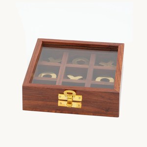 Juego de Tic Tac Toe de Madera con Piezas de Latón X O, Decoración Tradicional para el Hogar, Juego de Mesa para Uso en Interiores - Product Image 2