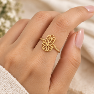 <b>Adjustable</b> Hamsa <b>Ring</b> – 18K Gold Plated Sterling <b>Silver</b> with Natural Lapis Lazuli, Hand of Fatima Jewelry - Product Image 5