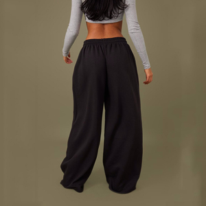 Pantalones Deportivos Anchos Negros para Mujer, Personalizados, de Poliéster y Algodón, Estilo Oversize, Calidad Premium OEM, Corte Holgado - Product Image 2