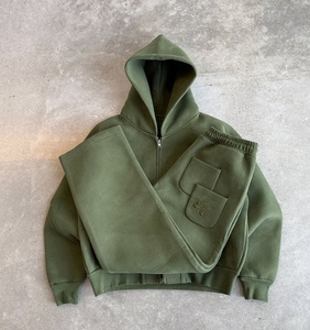Conjunto de Sudadera con Capucha y Pantalones Deportivos de Invierno para Hombre, 100% Algodón, Opciones de Diseño de Impresión Personalizada, Transpirable, Color Sólido, 2 en 1 - Product Image 1
