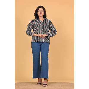 Blusa de Algodón con Botones y Estampado de Corazones a Rayas Negras de Encaje para Mujer, Estilo Casual de Manga Larga, Camisa Linda Estilo San Valentín - Product Image 5