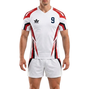 Ensemble de maillot de rugby bleu marine pour homme, manches courtes, col rond, polyester sublimé, respirant, coupe athlétique, uniforme d'équipe adulte - Product Image 3