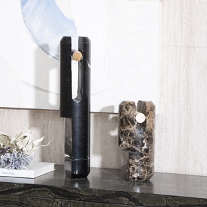 Ensemble <span class=keywords><strong>de</strong></span> sculptures décoratives <span class=keywords><strong>de</strong></span> table en marbre naturel <span class=keywords><strong>de</strong></span> luxe, travertin, Dia90*455 Dia120*260, multicolores, décoration moderne pour la maison - Product Image 2