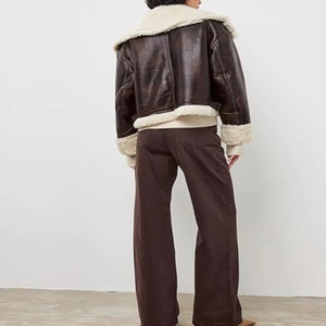 Chaqueta de Cuero Genuino Estilo Vintage para Mujer 2026, Forro de Piel Sintética, Sin Elasticidad, Bordado 3D, Abrigo de Invierno Cálido Tipo Biker con Cierre - Product Image 4