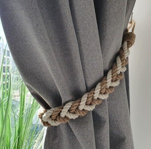 White Cotton Jute Rope Curtain <b>Tieback</b> – Braided Holder, Farmhouse Decor - Product Image 1