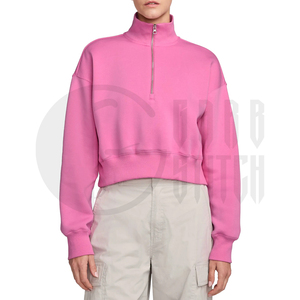 Sudadera de Forro Polar Oversize para Mujer, Personalizada, con Cierre de Cremallera de Cuarto, Estampada, con Logo Frontal, Cuello Simulado, Rosa, OEM ODM - Product Image 2