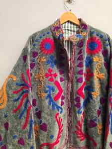 Handmade Breathable Sage Grey Velvet Suzani Jacket <b>Women</b> Multicolor Floral Embroidery Boho Chic Ethnic Winter <b>Coat</b> Wholesale - Product Image 5