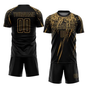 Maillot de football personnalisé noir et or par sublimation pour homme, ensemble uniforme respirant en polyester, tenue d'équipe adulte avec nom et numéro, vente en gros F - Product Image 5