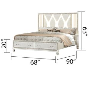 Crystal Queen <b>Storage</b> <b>Bed</b> <b>White</b> Finished Wood Elegant Up-Holstered Design - Product Image 4