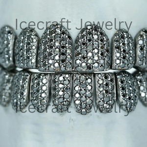 Grillz de Moissanita Negra Personalizados, Rejillas Dentales Completas Superiores e Inferiores, Joyería Dental Hip Hop con Microincrustaciones - Product Image 1