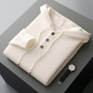 Suéter de punto con capucha para hombre, de algodón, color liso, corte holgado, ecológico, antipilling, informal de otoño, servicio OEM, gris, manga larga - Product Image 3