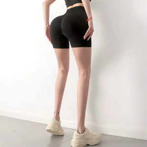 Women High Waist Solid Color Breathable Knitted Sporty Shorts Spandex Nylon Material Skinny Fit Elastic Waist - Product Image 6