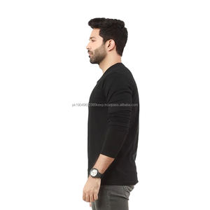 T-shirt décontracté personnalisé pour homme, couleur noire, col en V, manches longues, tissu de qualité supérieure, logo sur demande pour homme - Product Image 1