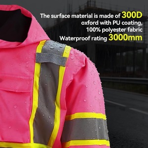 High Visibility Hooded Safety <b>Jacket</b> Men's Reflective Striped <b>Waterproof</b> Workwear with Pockets Regular Fit Autumn Style - Product Image 3