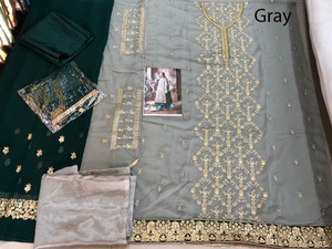 Women's Georgette Pakistani Wedding <b>Gown</b> – Designer 3-Piece Suit Set with Mirror & Stone Work for <b>Brides</b> - Product Image 2
