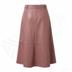 Women's A-Line PU Leather Midi <b>Skirt</b> <b>Elastic</b> <b>Waist</b> <b>with</b> Tie Belt Solid Color - Product Image 2