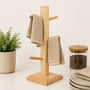 Premium Beech Wood Mug Tree Rack Durable 6-Hook Vertical <b>Tea</b> Cup Display <b>Stand</b> With Sturdy Base For Countertop Storage Rack - Product Image 4
