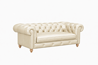 Canapé Chesterfield en cuir véritable ivoire avec pieds en bois massif pour salon, canapé en cuir