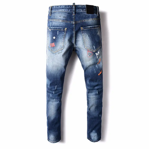 Jeans bleus délavés personnalisés pour hommes, pantalons en denim délavé pour le streetwear, les tenues décontractées, la mode quotidienne et les vêtements OEM - Product Image 2