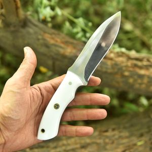 มีดทำมือสำหรับล่าสัตว์ ใบมีดตรง สแตนเลส ด้ามจับสีขาว ด้ามยาวเต็ม 9 นิ้ว พร้อมปลอกหนัง อุปกรณ์เอาตัวรอดสำหรับตั้งแคมป์กลางแจ้ง - Product Image 4