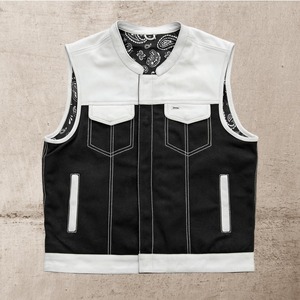 <b>Mens</b> Black <b>White</b> Paisley Leather Club <b>Vest</b> Biker Motorcycle Rider Waistcoat - Product Image 1