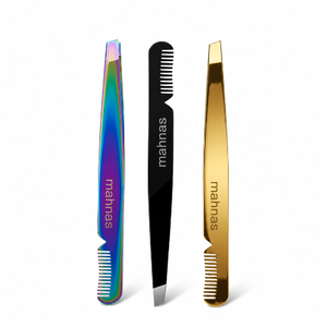 Pinzas para cejas Mahnas con punta inclinada, peine chapado en oro, estilo lujoso y duradero, pinza peine de doble cabezal, alta calidad - Product Image 1