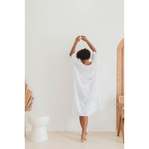 Womens White Kaftan Midi <b>Dress</b> Elegant V Neck Beach Cover Up Loose Resort Wear - Product Image 6