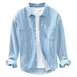 Cotton Men's Denim Shirt <b>Jacket</b> Long-sleeved Men's Overfitting Shirt Loose Japanese Casual Shirt Manufacturers Wholesale - Product Image 1