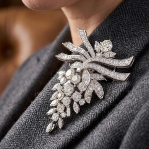 Art Deco Diamond Brooch 14K White Gold Plated IGI Certified 7-8CT Wedding Brooch - Product Image 4