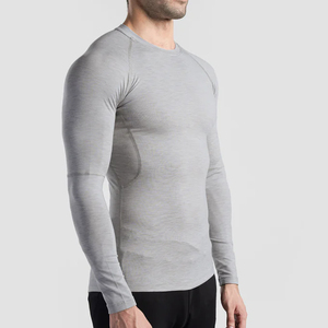 Camiseta de Compresión Gris para Hombre, Tejida, de Manga Larga, Secado Rápido, para Gimnasio, de Poliéster y Elastano, para Fitness y Deportes - Product Image 4