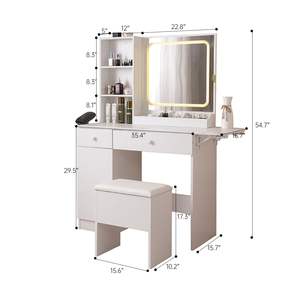 Grande Toeletta per Trucco con Ampio Spazio di Archiviazione, 3 Luci e Presa di Corrente, Scrivania da Camera da Letto con Cassetti - Product Image 2