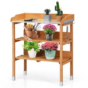 Garden Wooden Potting Bench Work <b>Station</b> with Hook for <b>Tool</b> Holding - Product Image 4