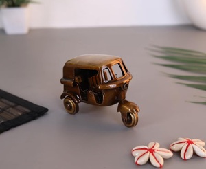 Handmade Polished Religious Indian Brass Auto Rickshaw Miniature Statue 415gm Two Wheeler Pedestrian Figurine Brown Home Decor - Product Image 3