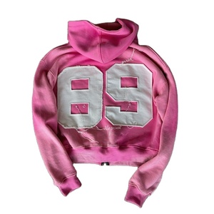 100% algodón estampado personalizado Sudadera con capucha flor sudaderas con capucha hombres diseñador Casual bordado desgastado lavado ácido - Product Image 3