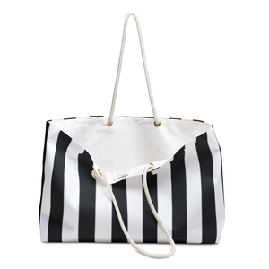 Bolsa de Viaje de Fin de Semana con Rayas Verticales Blancas y Negras, Bolso Náutico para la Playa - Product Image 3