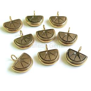 Colgante de pirita natural tallada en forma de melón, de plata de ley, 10x13mm, con engaste de bisel chapado en oro, para fabricación de joyas - Product Image 6