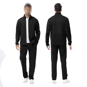 <b>Men</b> Solid Black Tracksuit Full Zip Long Sleeve Sporty Fit Quick Dry Polyester Autumn Wear - Product Image 6