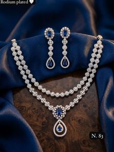 <b>Silver</b> Plated Brass Women's Bridal Set <b>Choker</b> Necklace Drop Earrings Tikka Ethnic Zircon Trendy Wedding Engagement Anniversary - Product Image 1