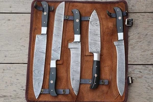 Juego de Cuchillos de Cocina de Acero de Damasco, 5 Piezas, Mango de Resina Negra, Juego de Cuchillos Profesionales para Chef con Bolsa de Cuero Enrollable, Fabricante - Product Image 5
