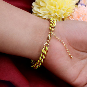 สร้อยข้อมือเงินแท้ 925 ชุบทอง สีเหลืองนีออน แบบ Cuban Link สำหรับผู้หญิง สร้อยข้อมือเคลือบเงา แฟชั่นเครื่องประดับโดดเด่น - Product Image 6