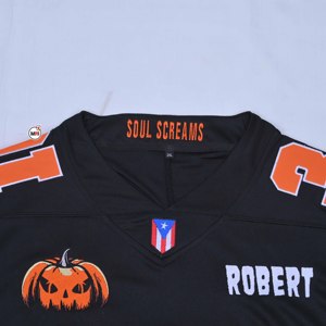 MRI Men's Black American Football Jersey Number 10 Customized Robert Pumpkin Design Sublimated Mesh V-Neck Short Sleeve - Product Image 4